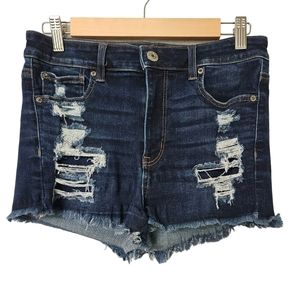 American Eagle Dark Wash Distressed High Rise Shortie Jean Shorts Size 8
